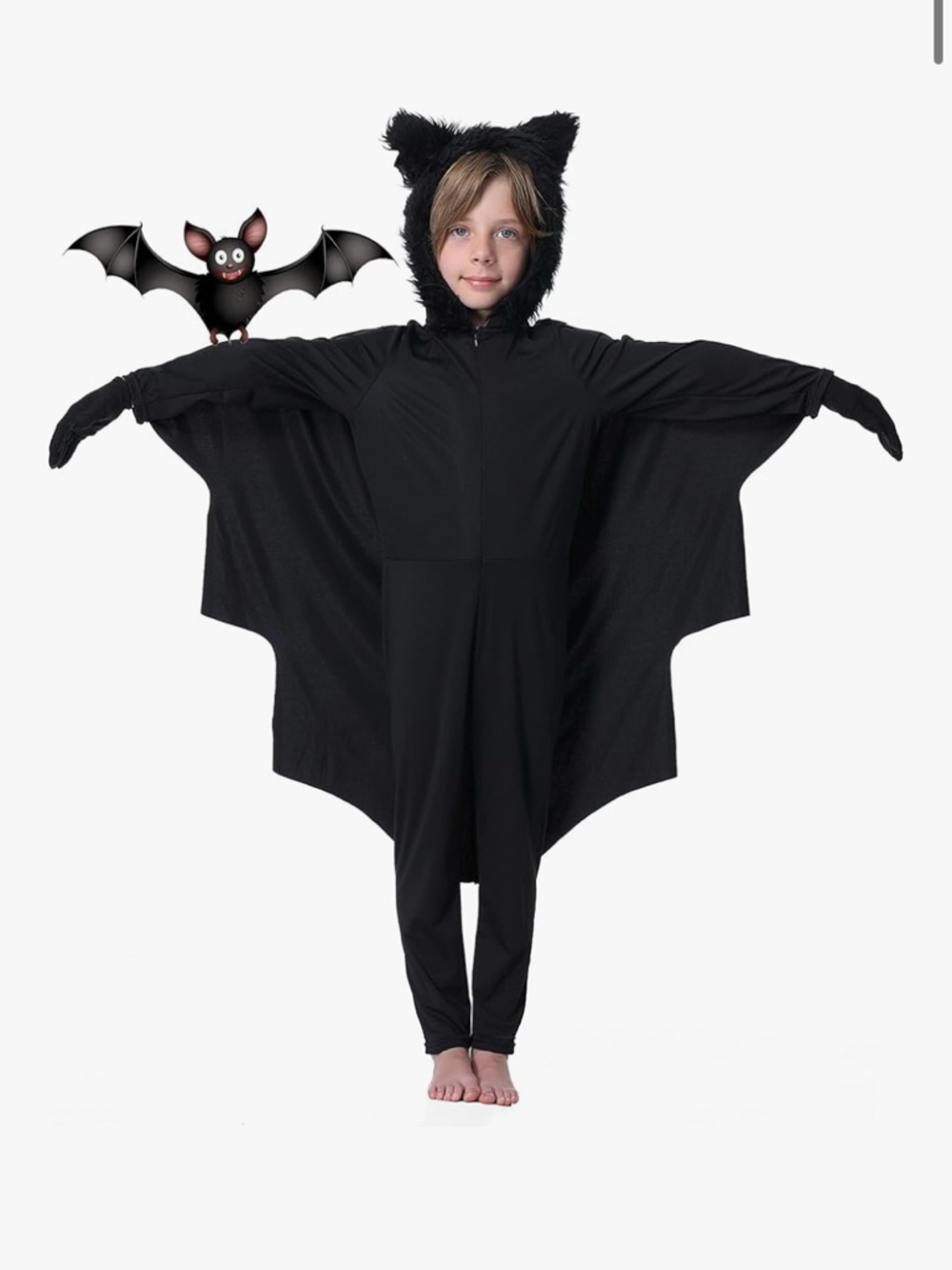 Kids Black Bat Costume with Hood and Wings